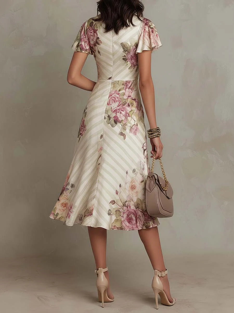 Robe Élégante Drapée Florale Camille