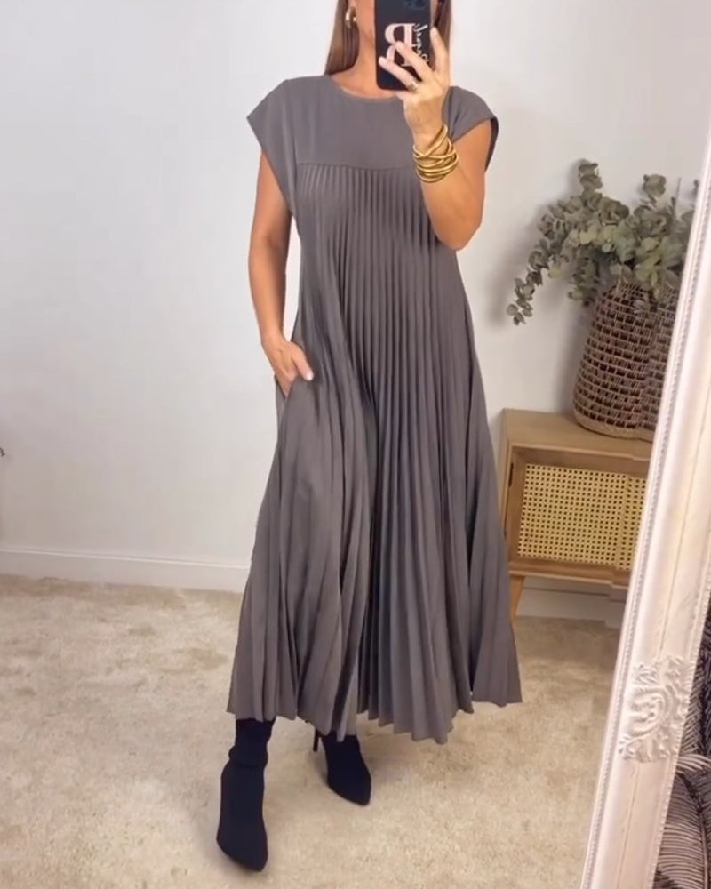 Robe Plissée Sans Manches