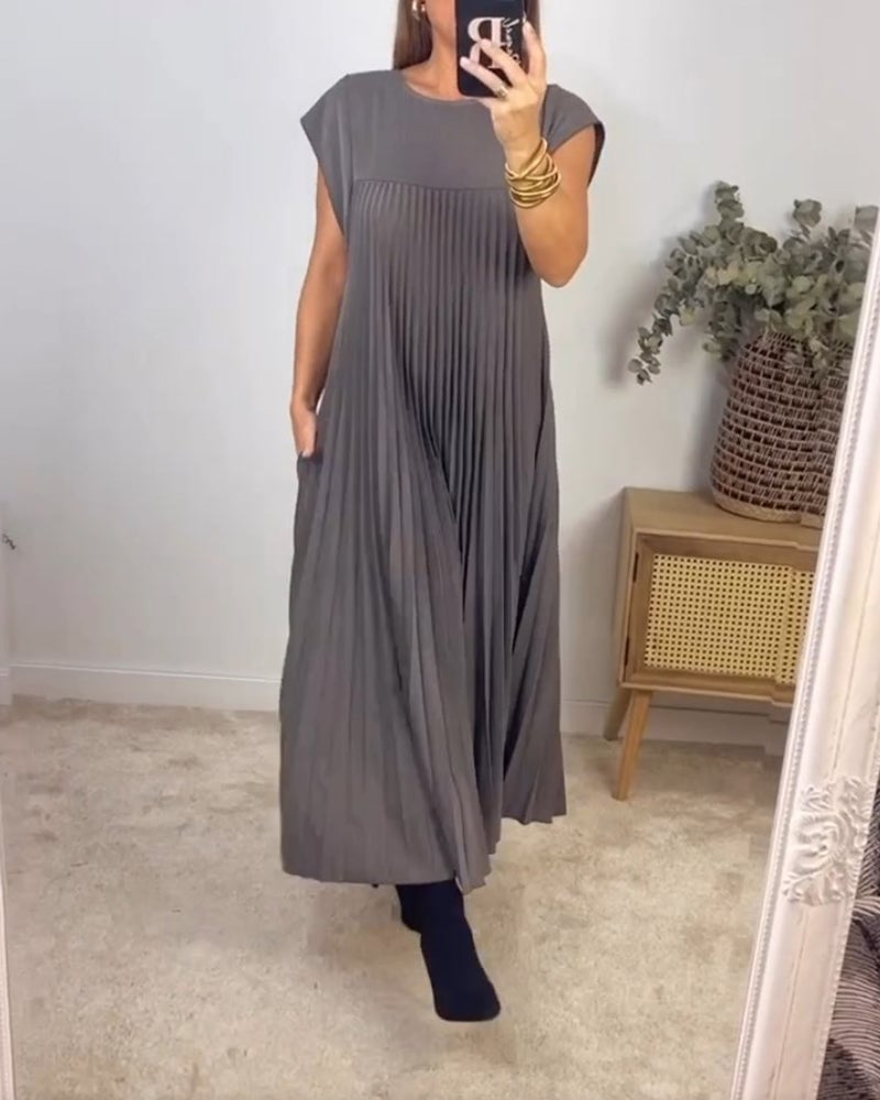 Robe Plissée Sans Manches