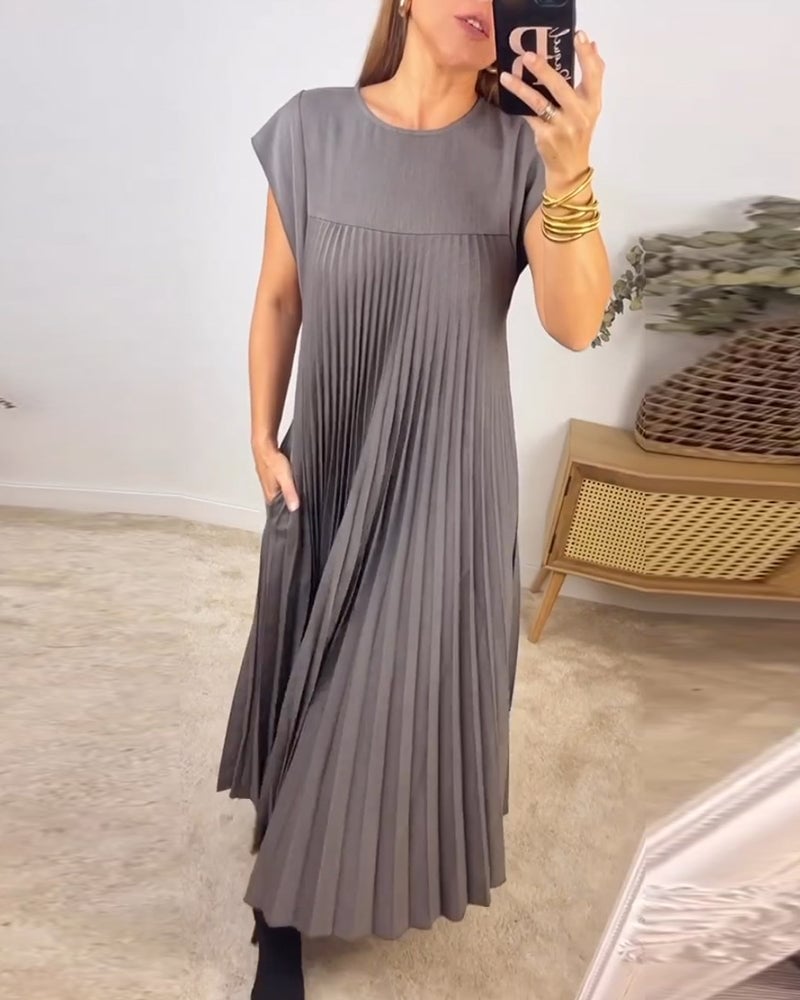 Robe Plissée Sans Manches