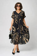 Robe Midi Fluide à Motifs Dorés Amélie