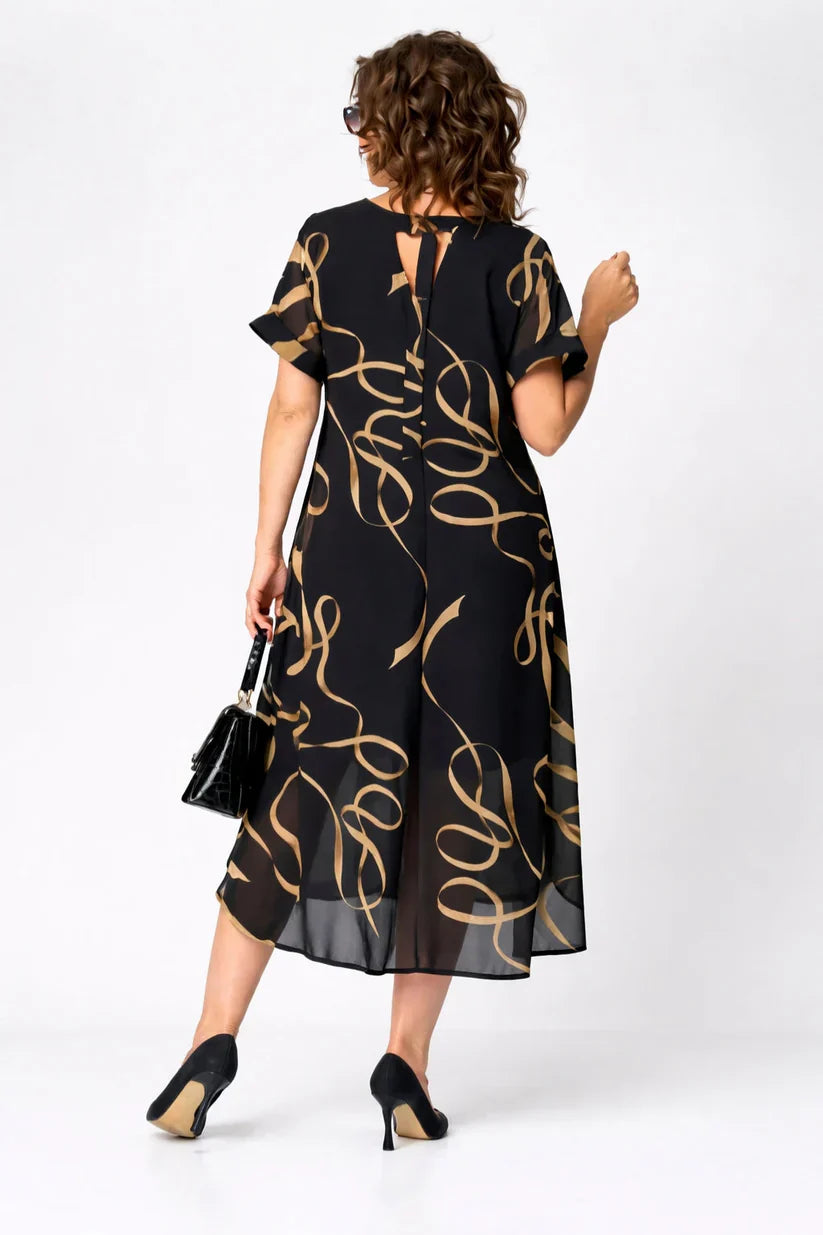 Robe Midi Fluide à Motifs Dorés Amélie