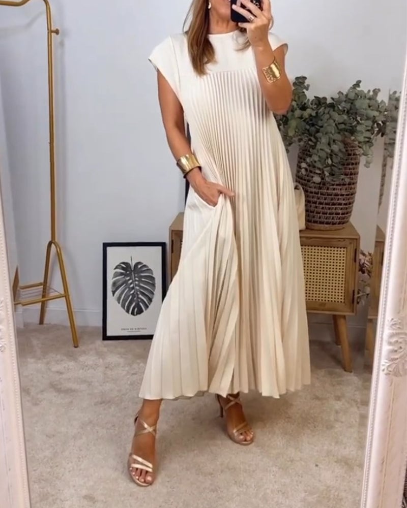 Robe Plissée Sans Manches