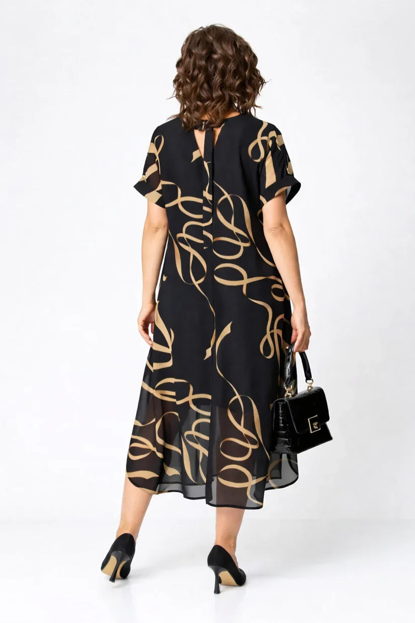 Robe Midi Fluide à Motifs Dorés Amélie