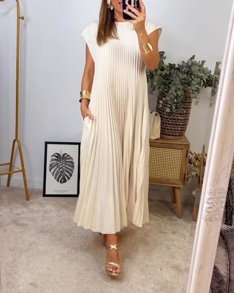 Robe Plissée Sans Manches