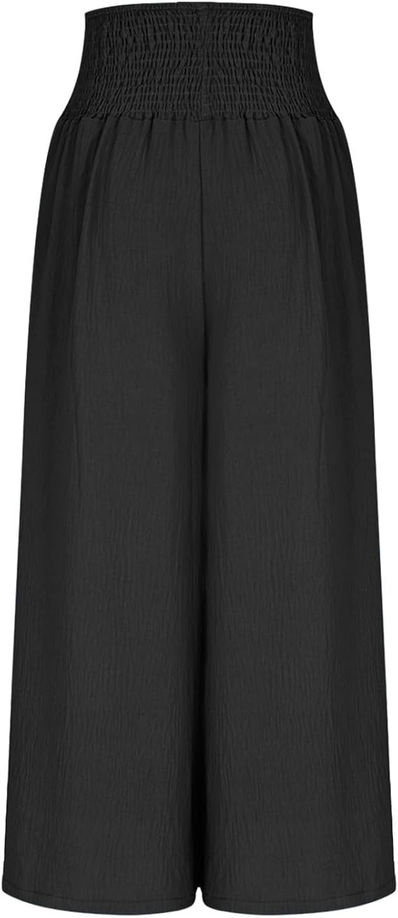 Pantalon Large à Taille Smockée