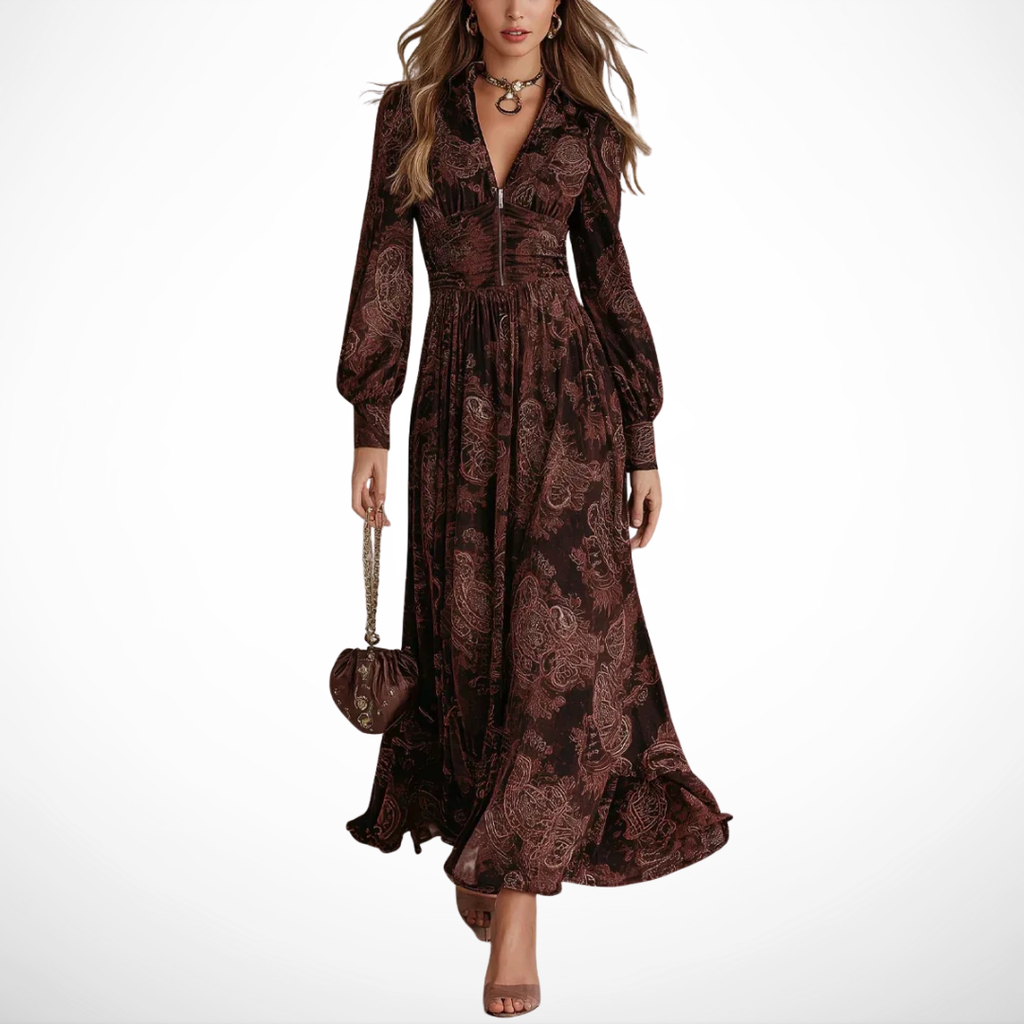 Robe Longue à Imprimé Vintage Élégant
