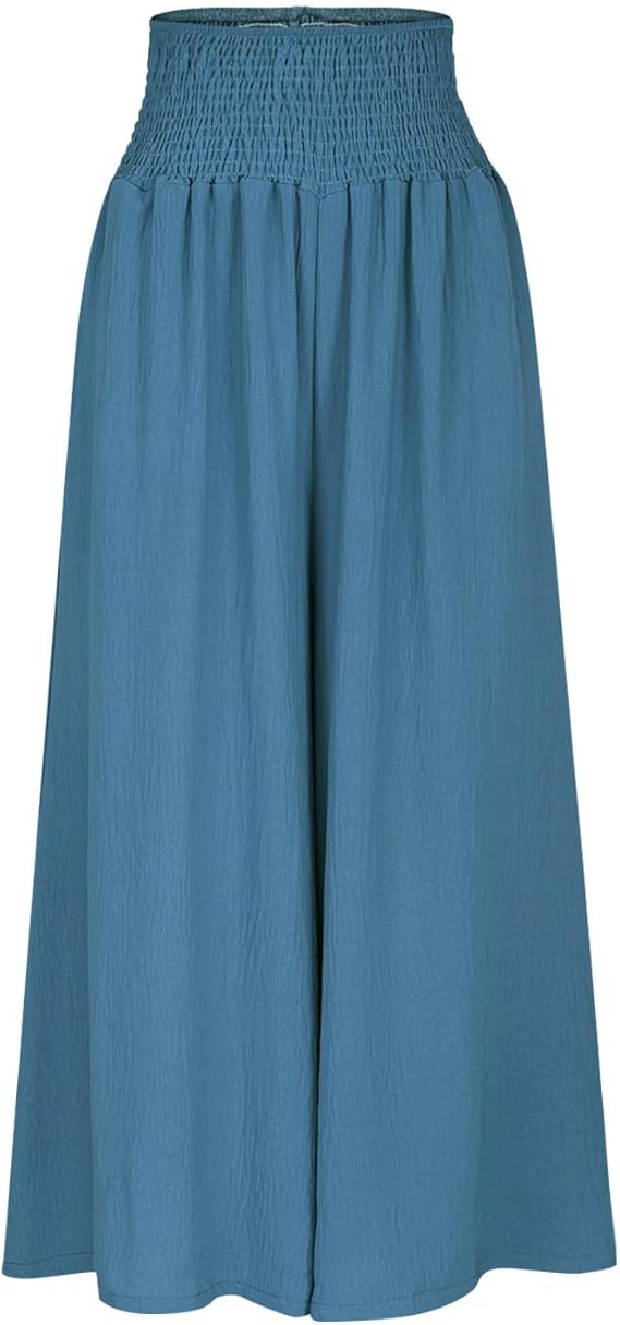 Pantalon Large à Taille Smockée