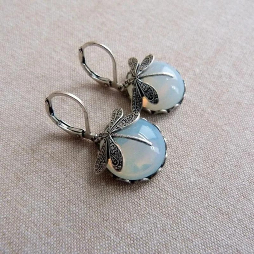 Boucles D’Oreilles Libellule en Argent 925 avec Cristal Blanc