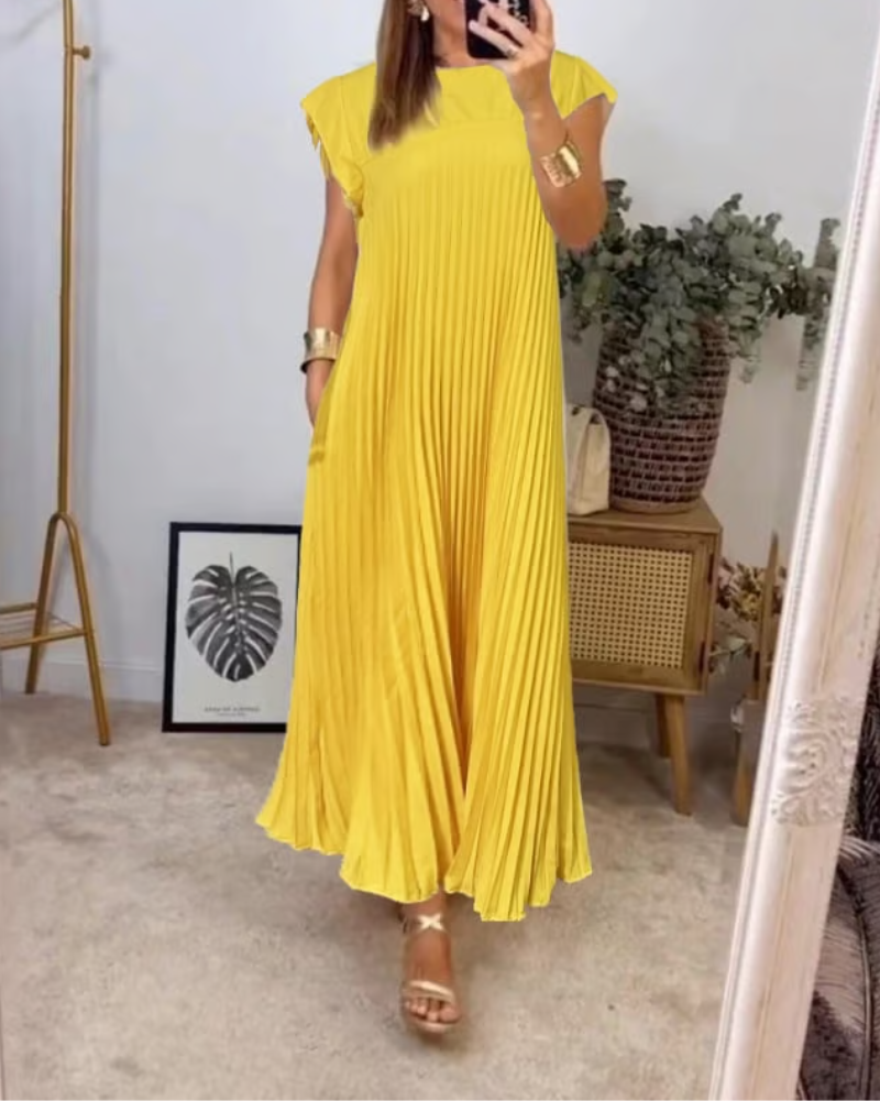 Robe Plissée Sans Manches