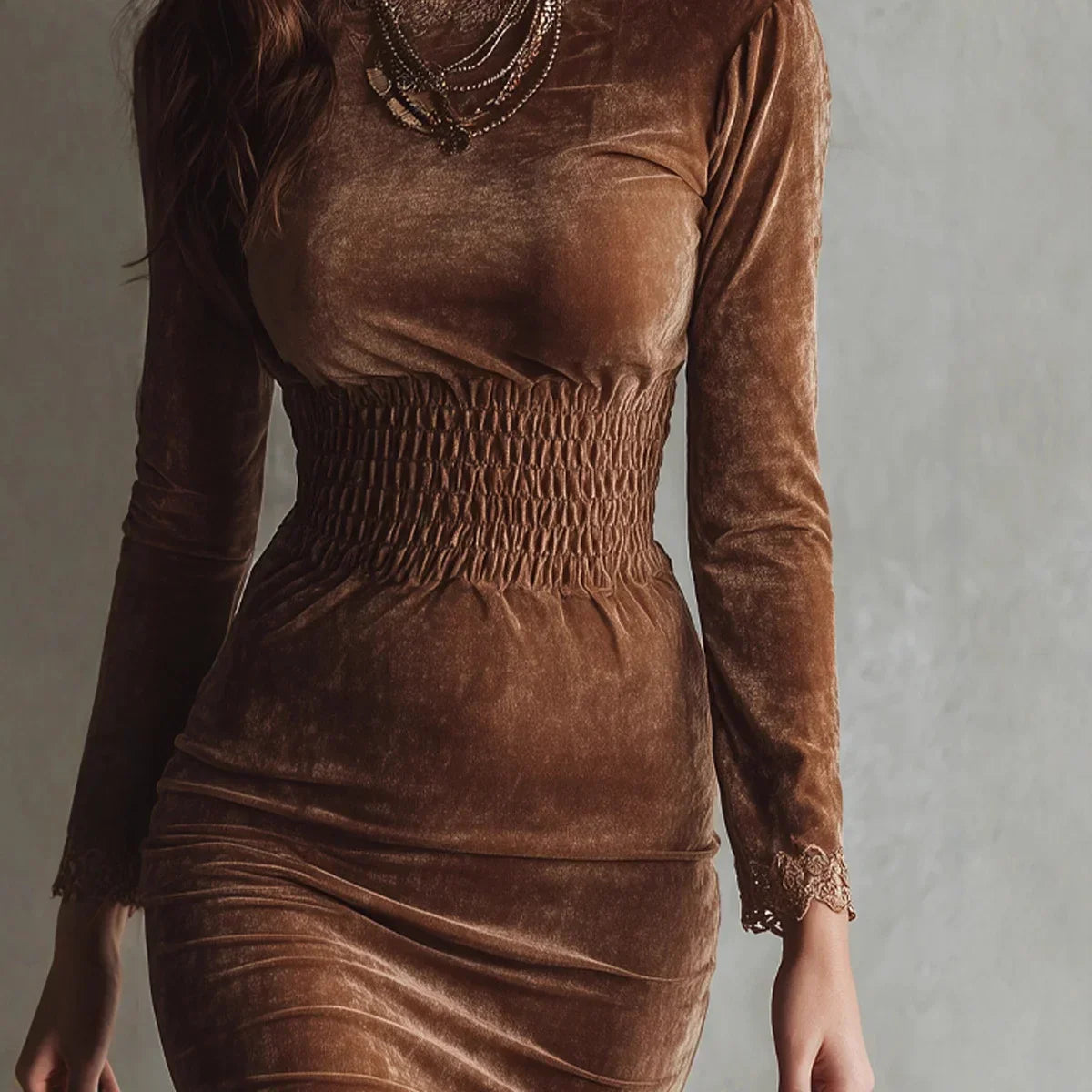 Robe Velours à Taille Smockée