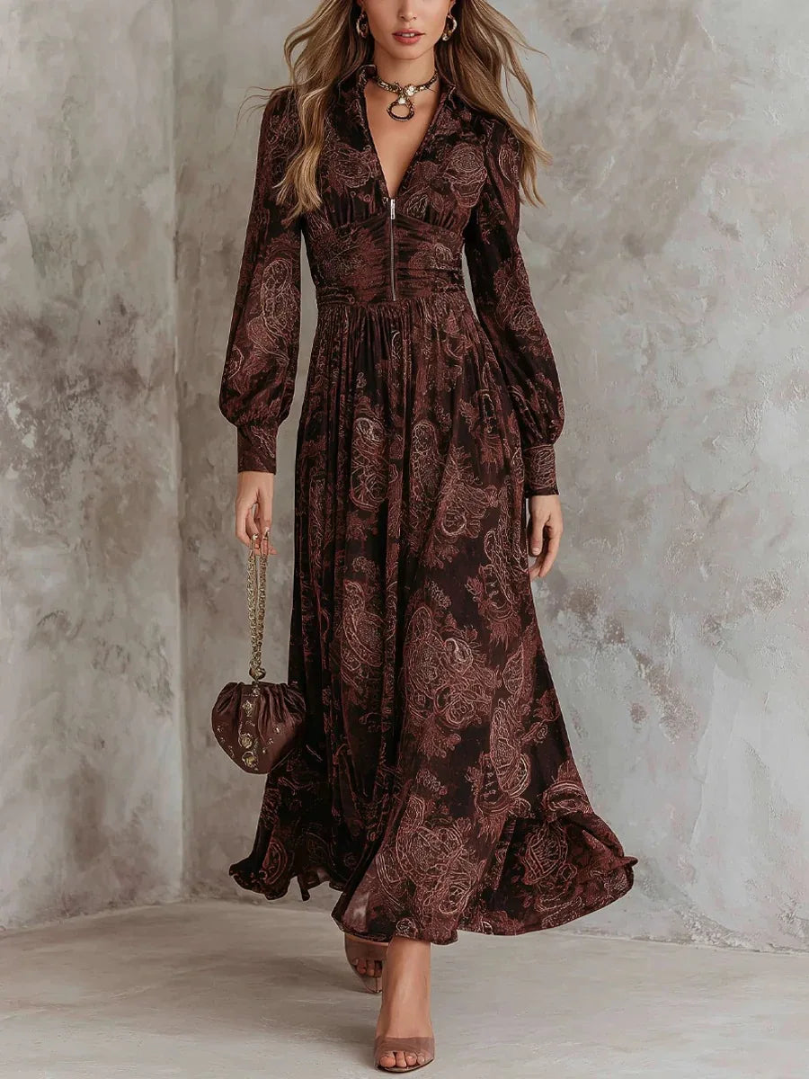 Robe Longue à Imprimé Vintage Élégant