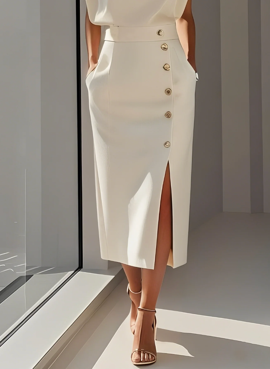 Robe Midi Ajustée Avec Boutons Dorés
