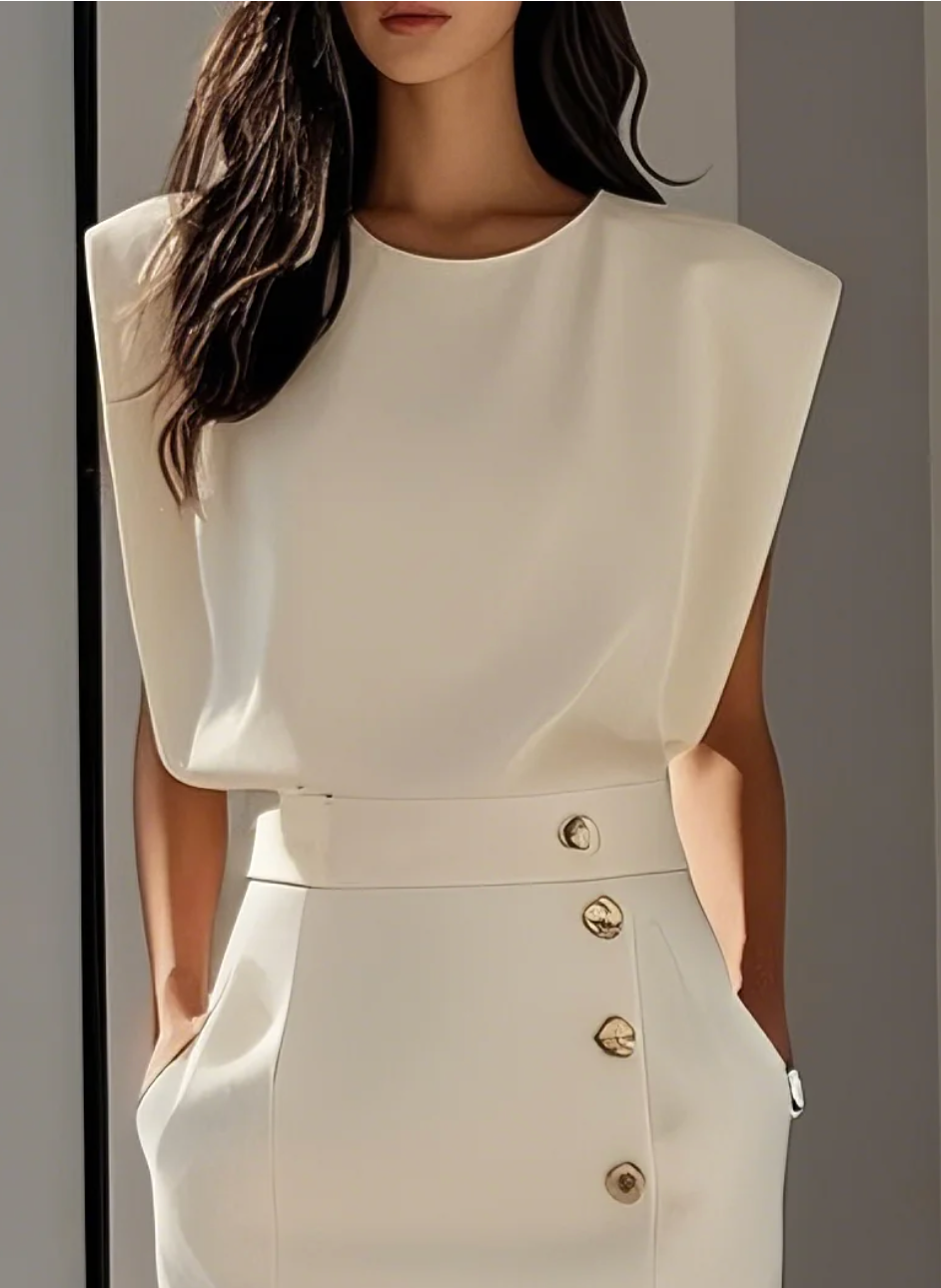 Robe Midi Ajustée Avec Boutons Dorés