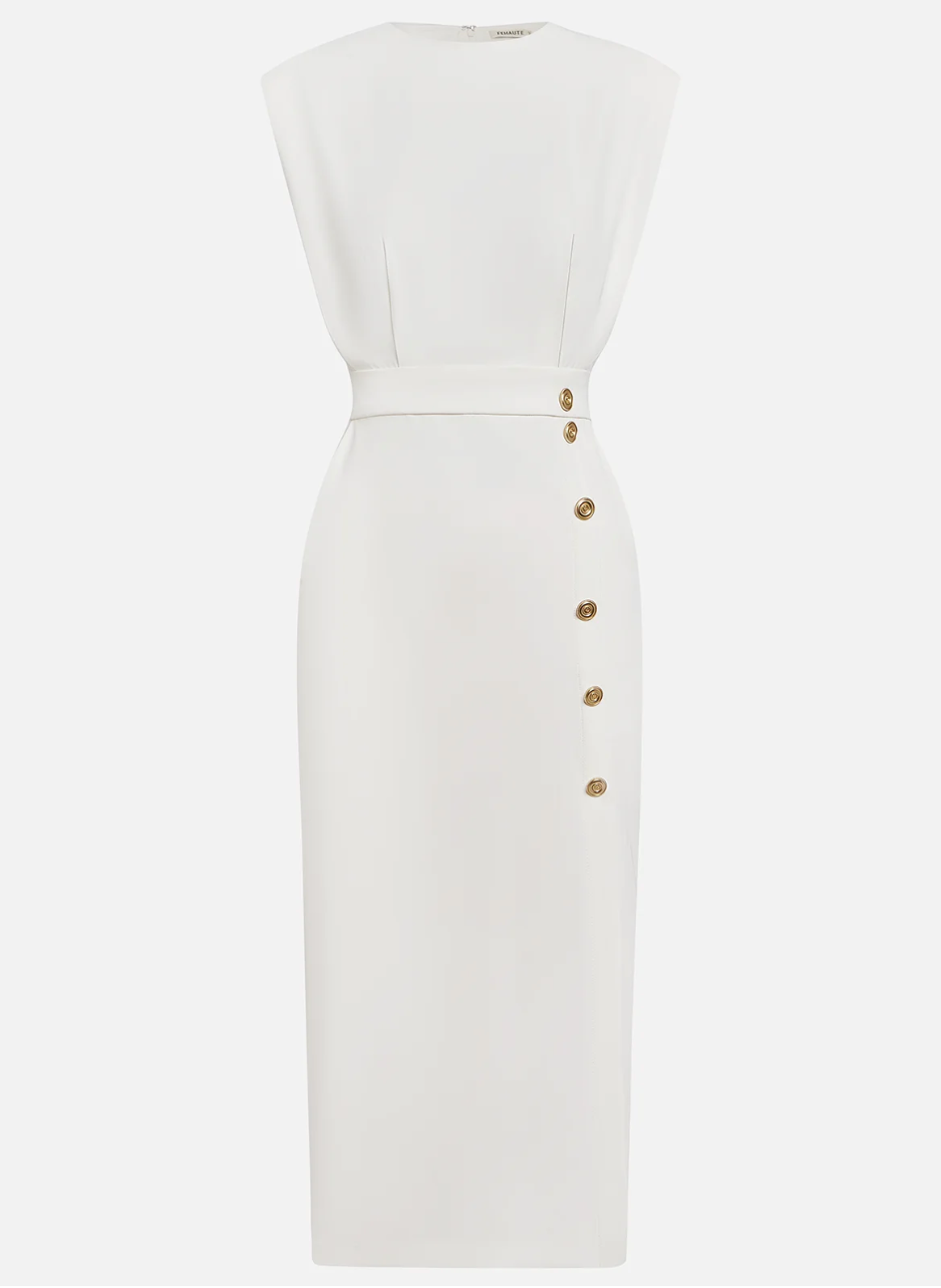 Robe Midi Ajustée Avec Boutons Dorés