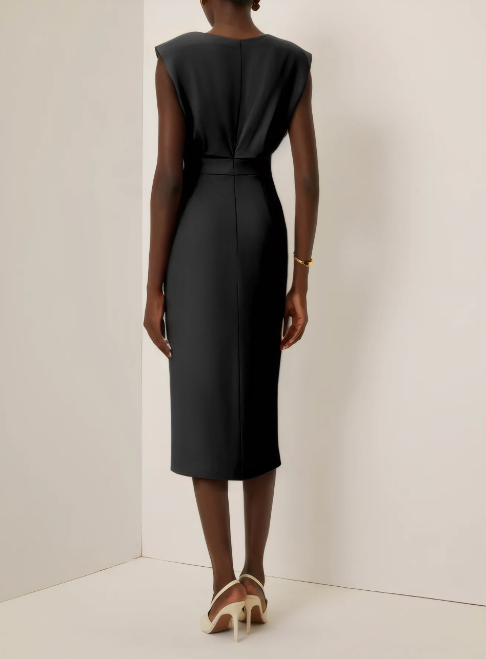Robe Midi Ajustée Avec Boutons Dorés