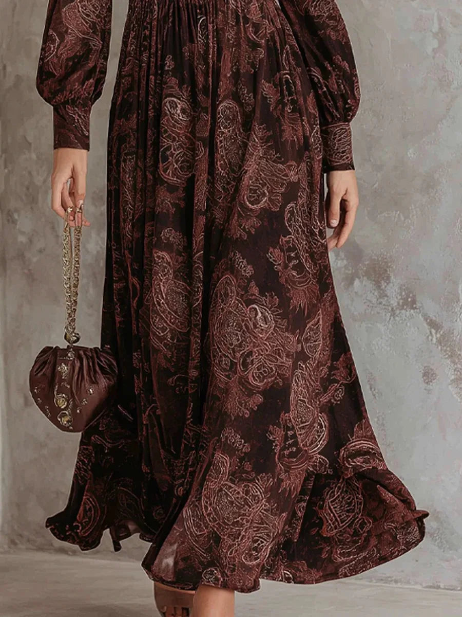 Robe Longue à Imprimé Vintage Élégant