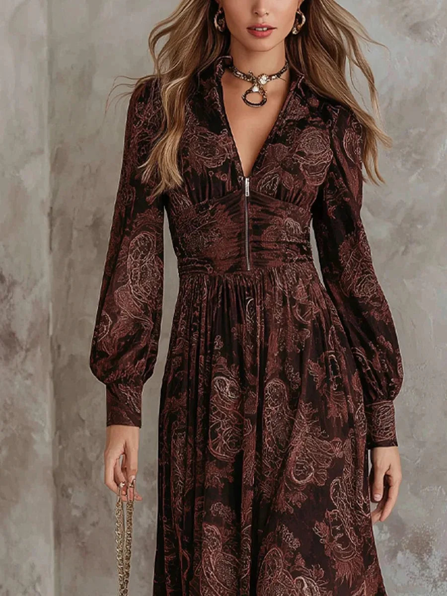 Robe Longue à Imprimé Vintage Élégant