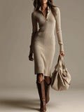 Robe Pull Côtelée Beige