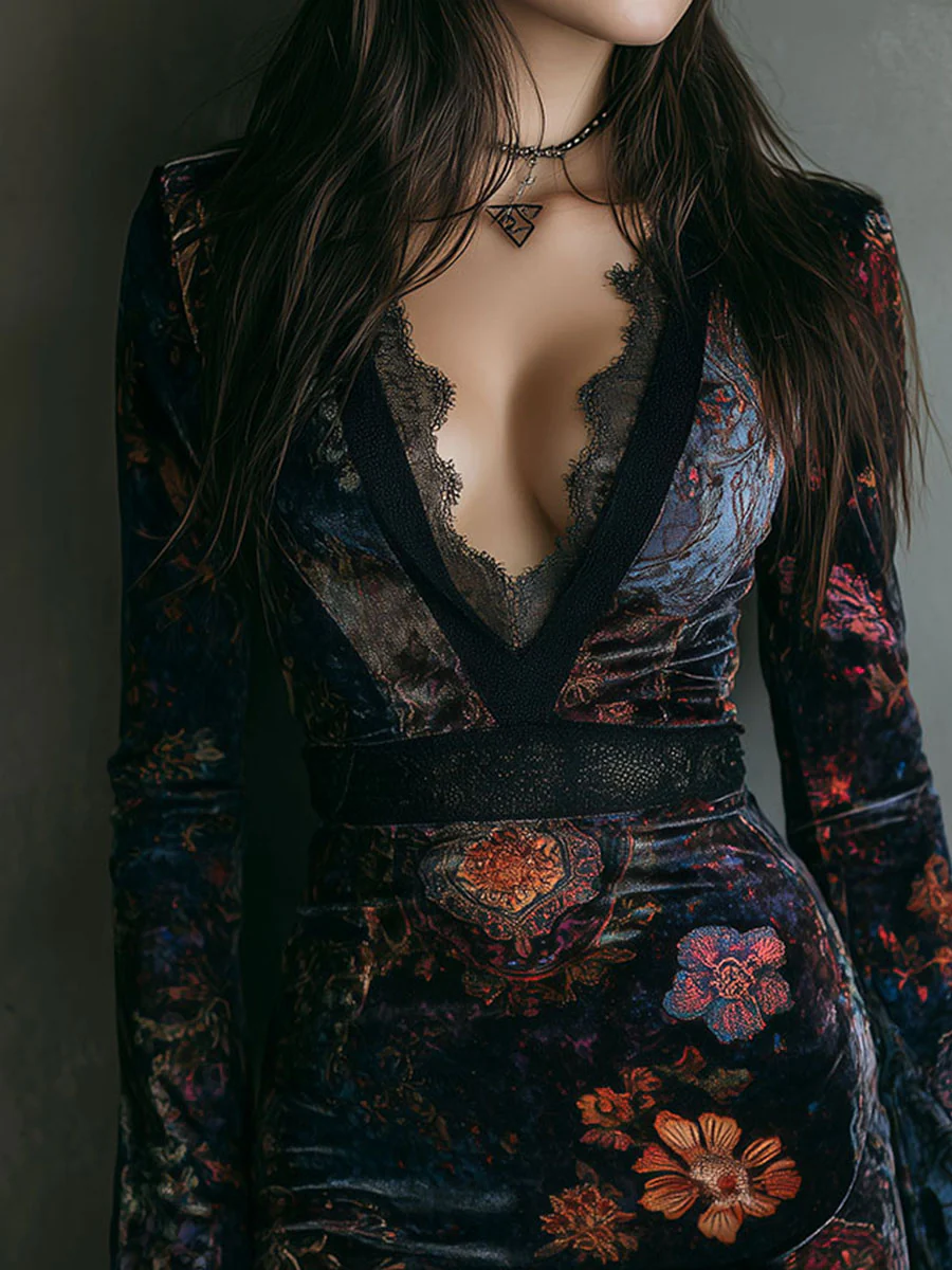 Robe Mini en Velours à Décolleté Profond