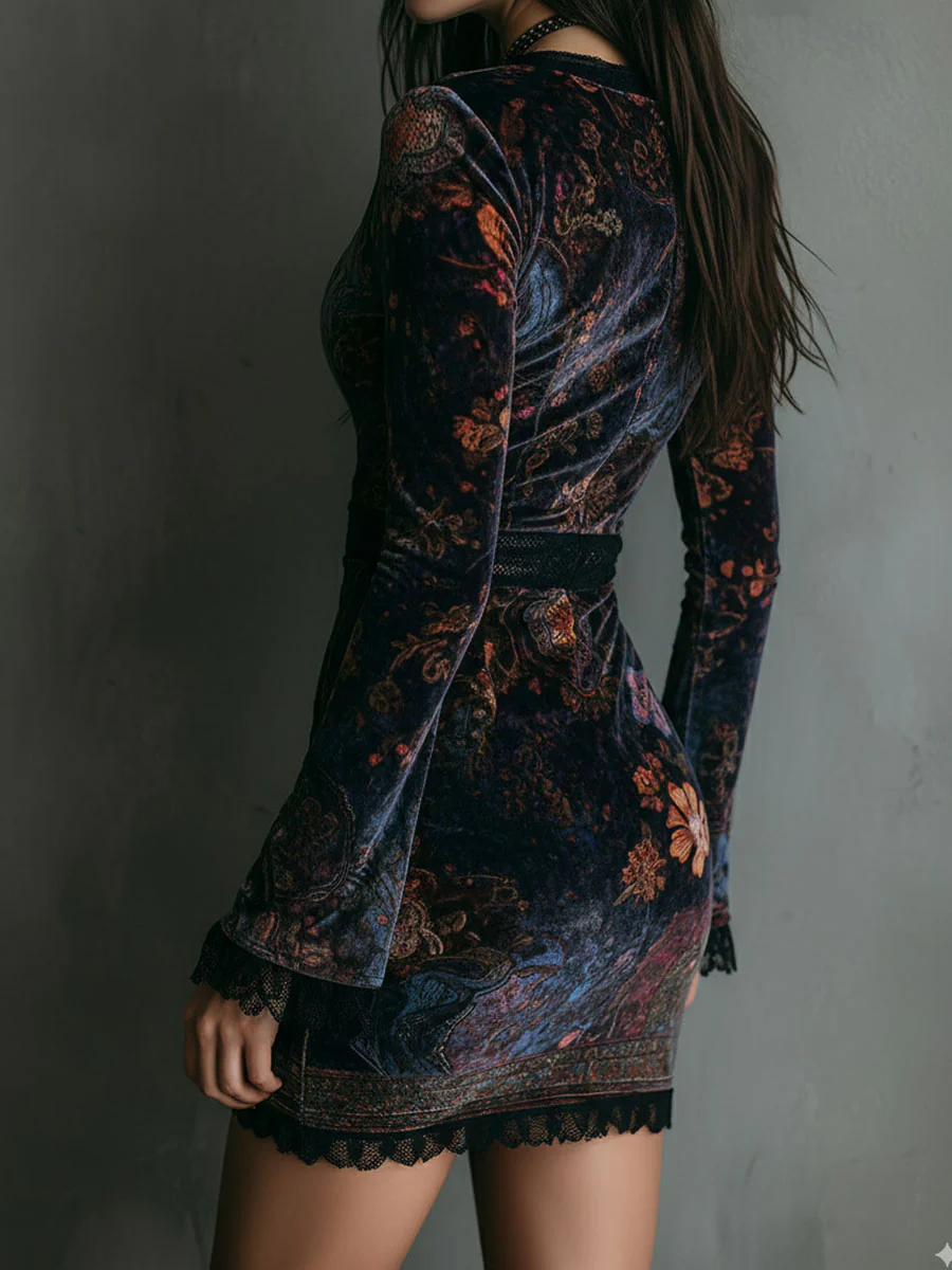 Robe Mini en Velours à Décolleté Profond