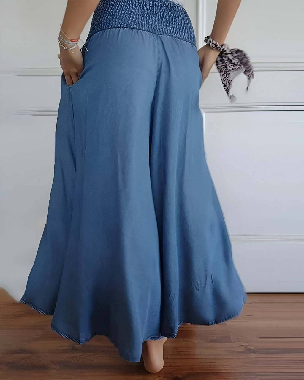 Pantalon Large à Taille Smockée