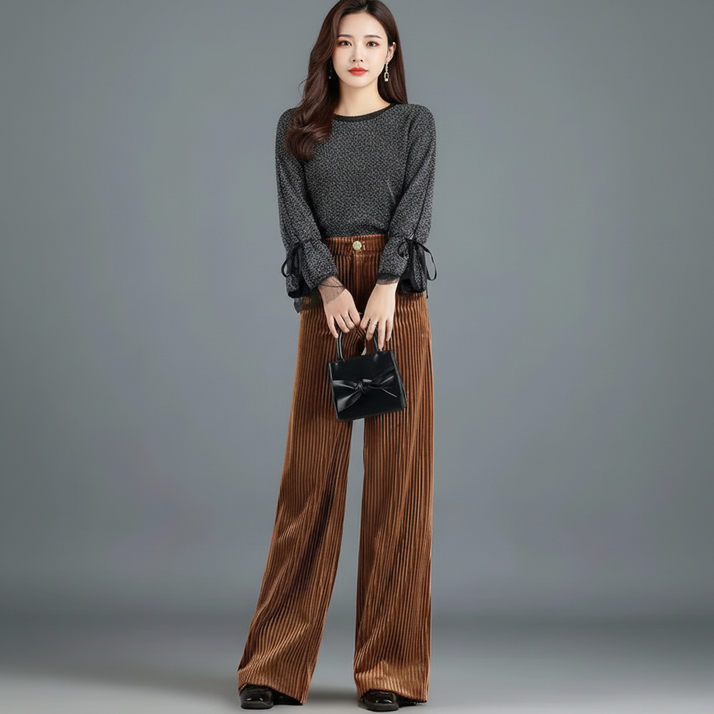 Pantalon Velours Taille Haute