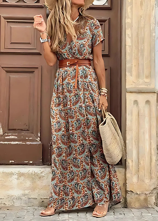 Robe Longue Bohème à Taille Froncée
