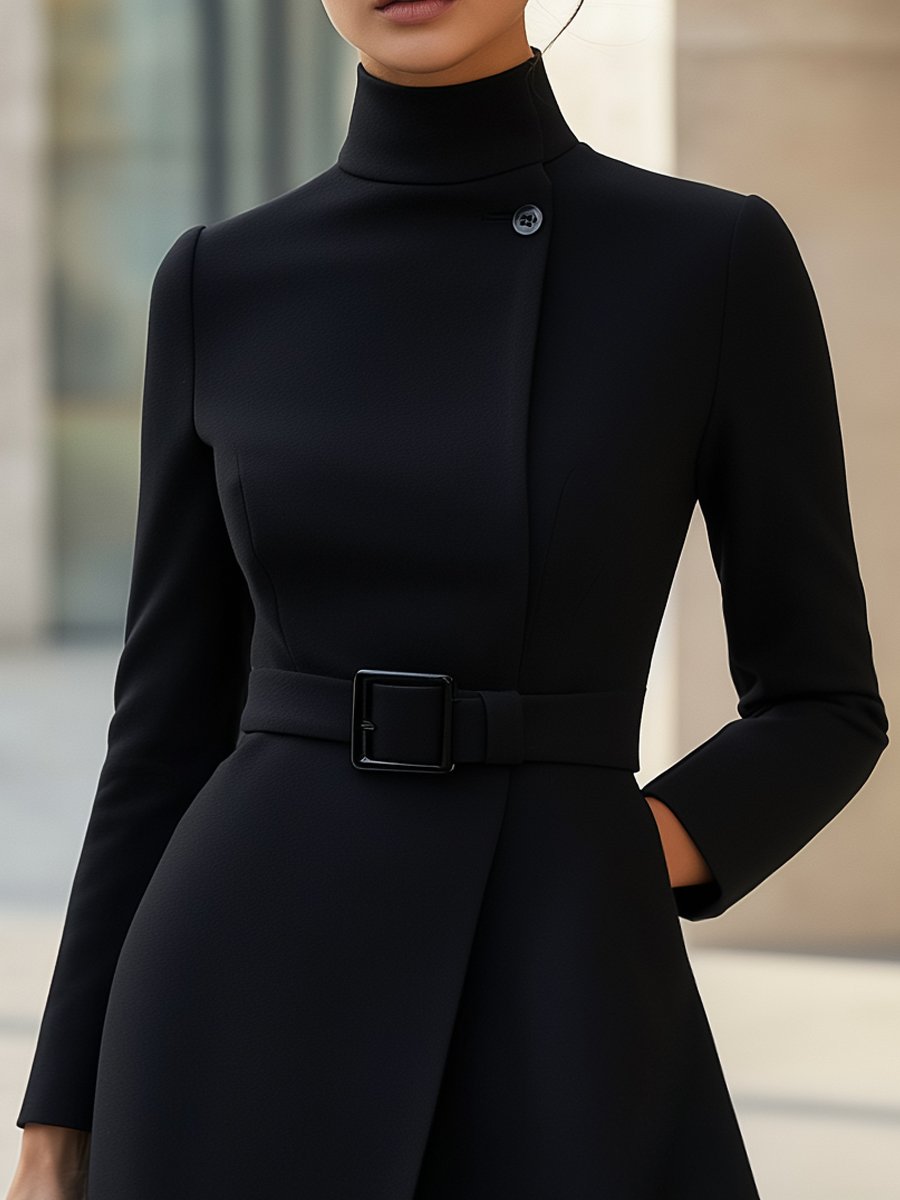 Robe Col Montant Ceinturée