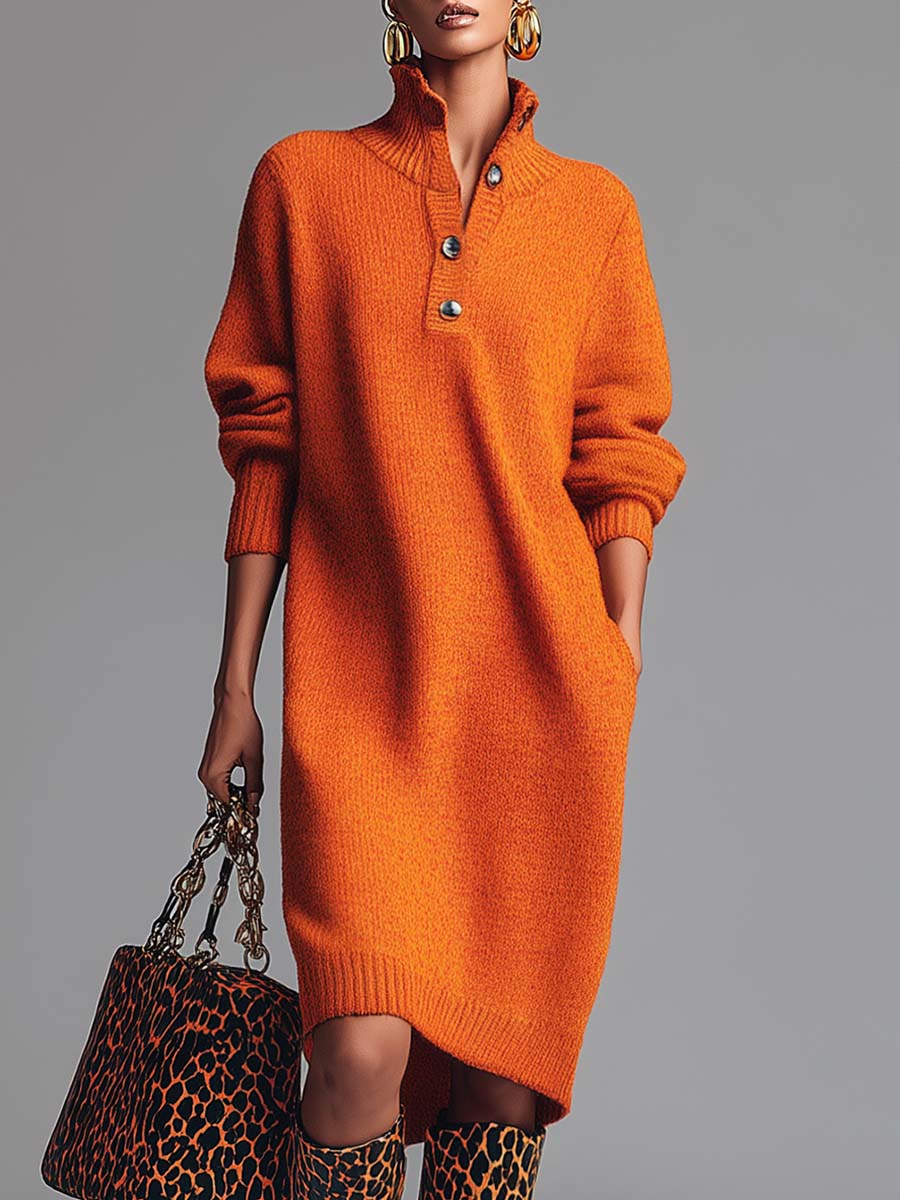 Robe Pull à Col Boutonné