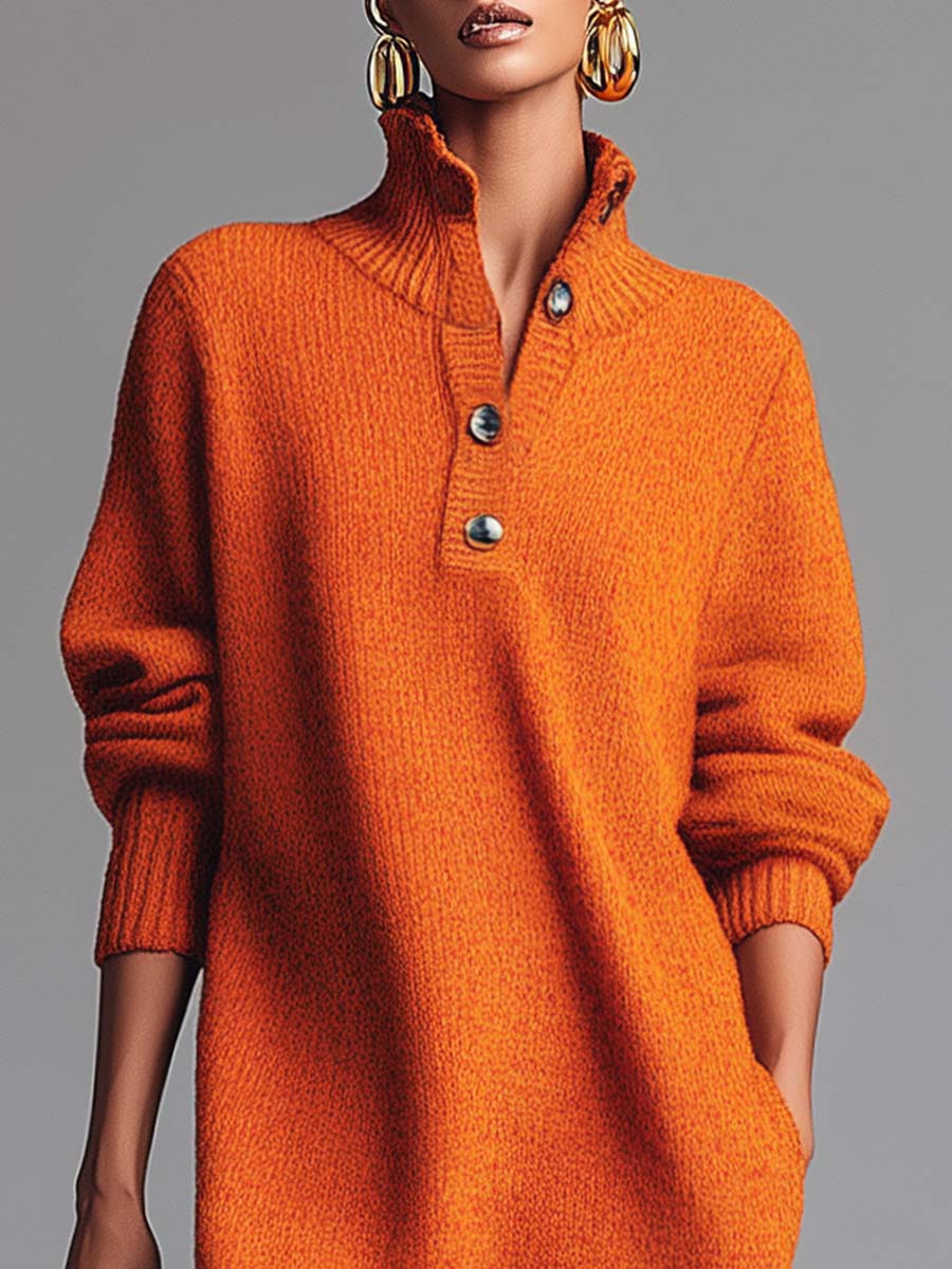 Robe Pull à Col Boutonné