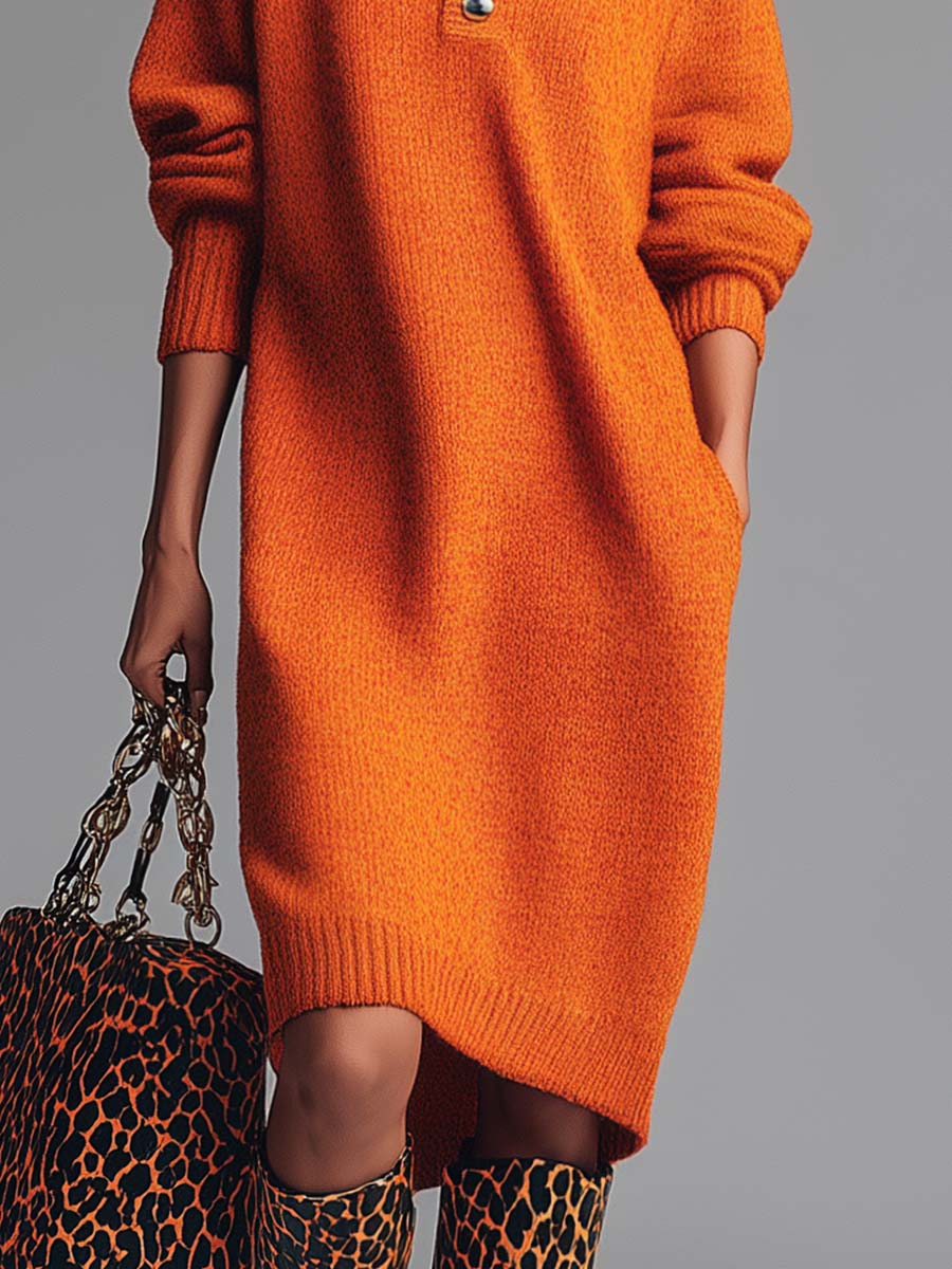 Robe Pull à Col Boutonné